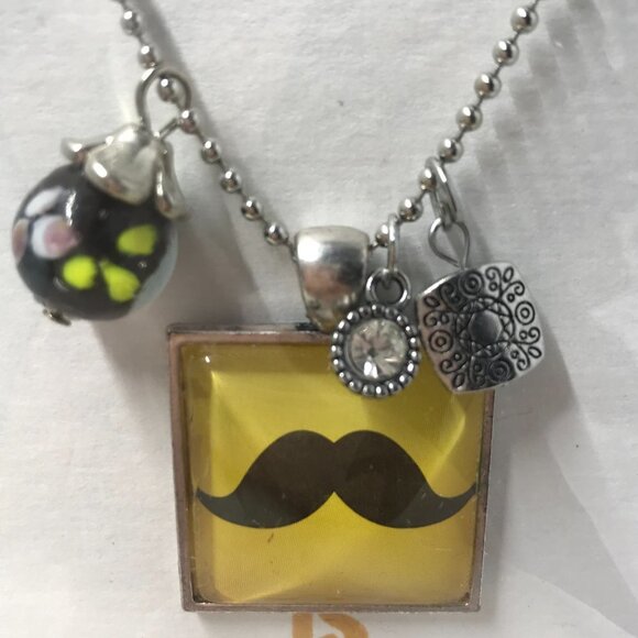NEW Pendent Necklace with a mustache pendent and 3 charms on a 18 inch chain - Picture 2 of 5
